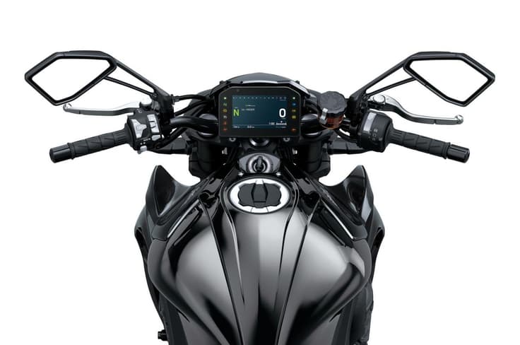 five-axis IMU supports rider aids like cornering ABS, three traction control levels and two power modes Kawasaki Z1100 TFT dash